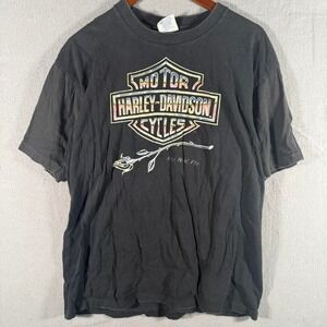 Vintage 80's Harley Davidson Motorcycle Key West Biker Black T Shirt SS Large
